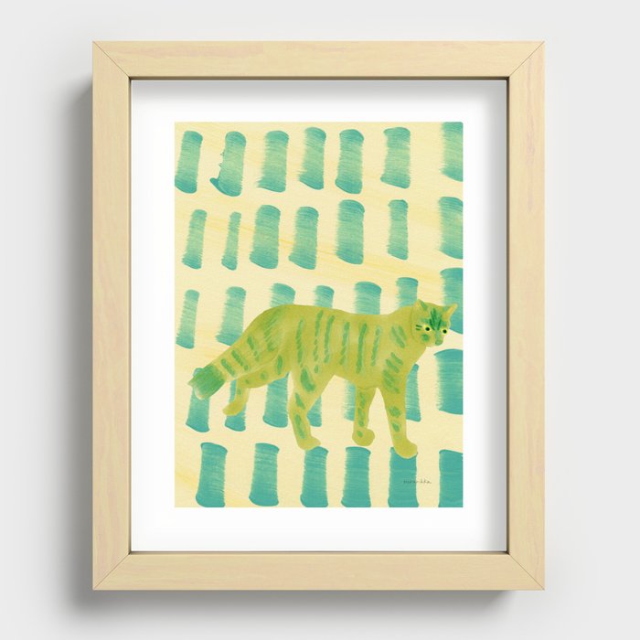 Wildcat in Slow Motion - Green and Teal and Cream Recessed Framed Print