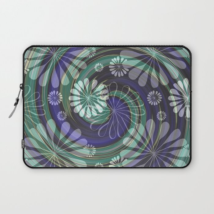 Floating White Flowers Over Green and Purple Swirls Laptop Sleeve