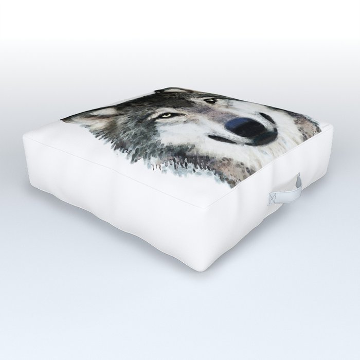 Timber Gray Wolf Art Full Face by Sharon Cummings Outdoor Floor Cushion