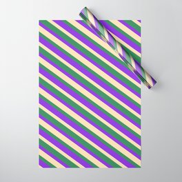 [ Thumbnail: Sea Green, Purple & Beige Colored Striped/Lined Pattern Wrapping Paper ]