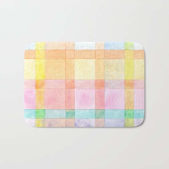 Pastel colored Watercolors Check Pattern Bath Mat