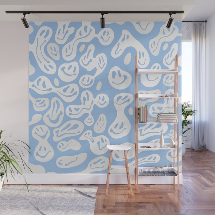 Pastel Blue Dripping Smiley Wall Mural