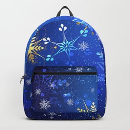 Blue background with golden snowflakes Backpack