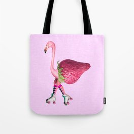 pink flamingo retro media art skate and strawberry Tote Bag