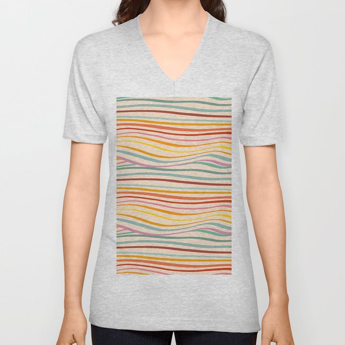 Sea of change - Rainbow Wave Pattern V Neck T Shirt