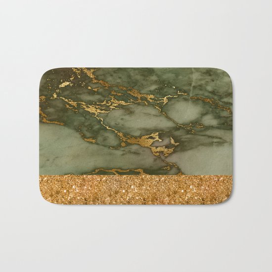 Green Marble with Gold and Glitter Bath Mat