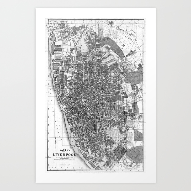 Vintage Map Of Liverpool England 1890 Bw Art Print By Bravuramedia Society6