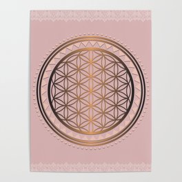 Peach and Gold Flower of Life - Sacred Geometry Poster