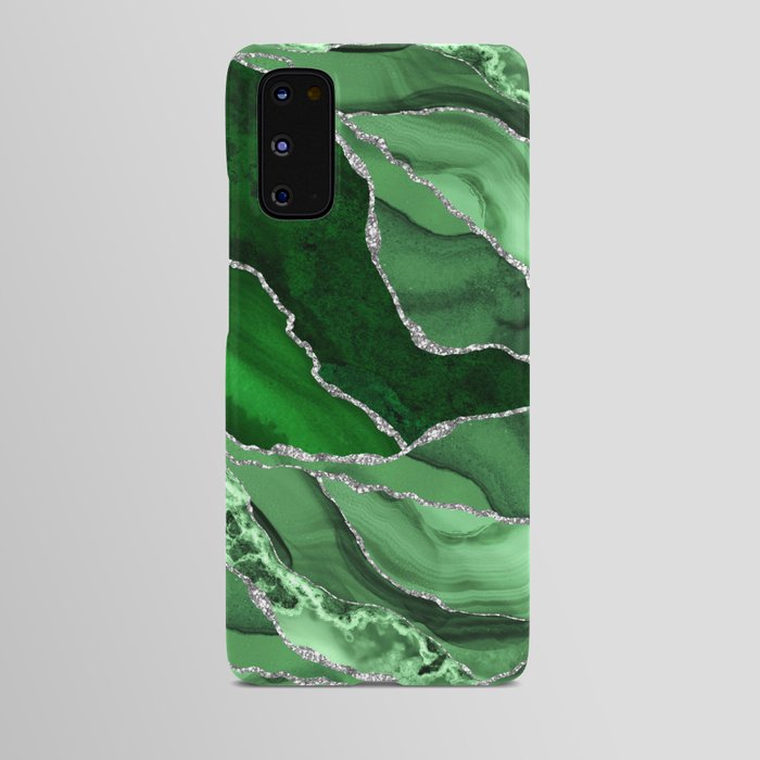 Emerald Green And Silver Marble Waves #society #buyart Android Case