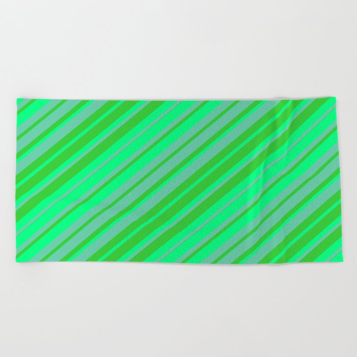 Aquamarine, Lime Green & Green Colored Striped/Lined Pattern Beach Towel