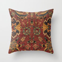 Flowery Boho Rug III // 17th Century Distressed Colorful Red Navy Blue Burlap Tan Ornate Accent Patt Throw Pillow