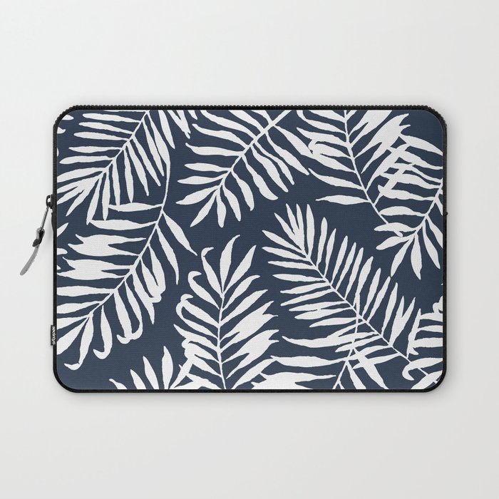 Tropical Palm Leaves - Palm Leaf Pattern - Navy Blue Laptop Sleeve