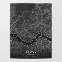 Seoul, South Korea - Dark Map Poster