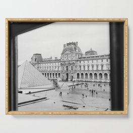 Iconic building,The Louvre in Paris in France | Architecture | black and white travel photography  Serving Tray