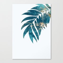 Metallic Blue Gold Palm Leaf Canvas Print