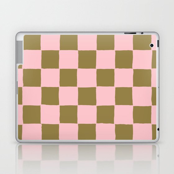 Sage Green + Pink Checkered Tiles Laptop & iPad Skin