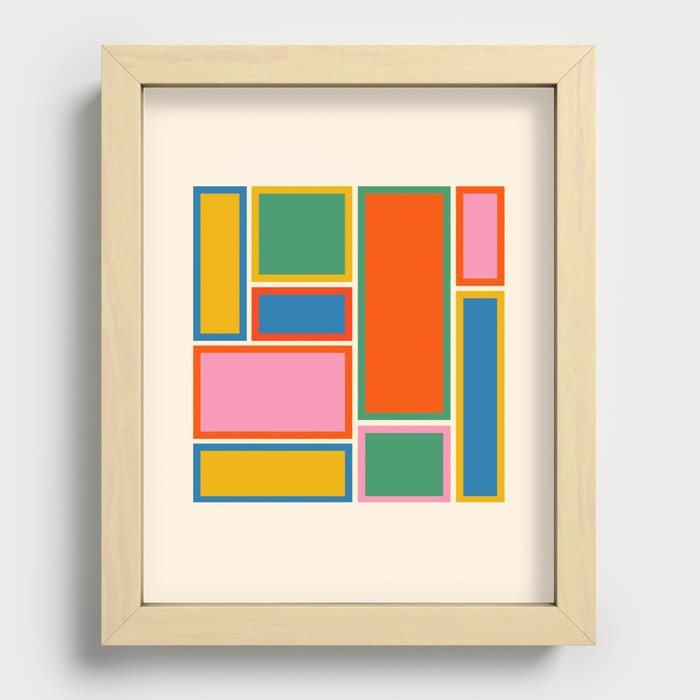 Modular Midcentury Modern Geometric Pattern in Retro Pop Colors Recessed Framed Print