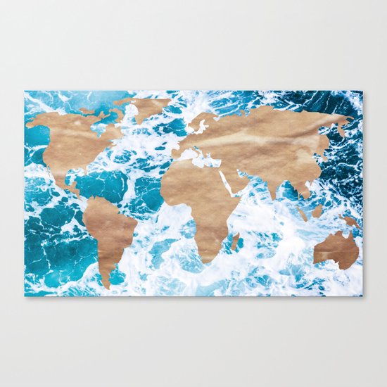 Ocean World Map Vintage Turquoise Sea Canvas Print