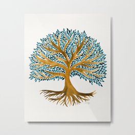 Tree of Life Watercolor – Ochre & Teal Metal Print