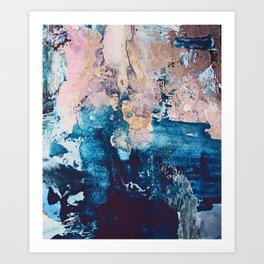 Breathe Again: a vibrant mixed-media piece in blues pinks and gold by Alyssa Hamilton Art Art Print