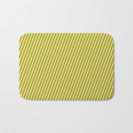 [ Thumbnail: Yellow, Aquamarine, and Chocolate Colored Lined Pattern Bath Mat ]