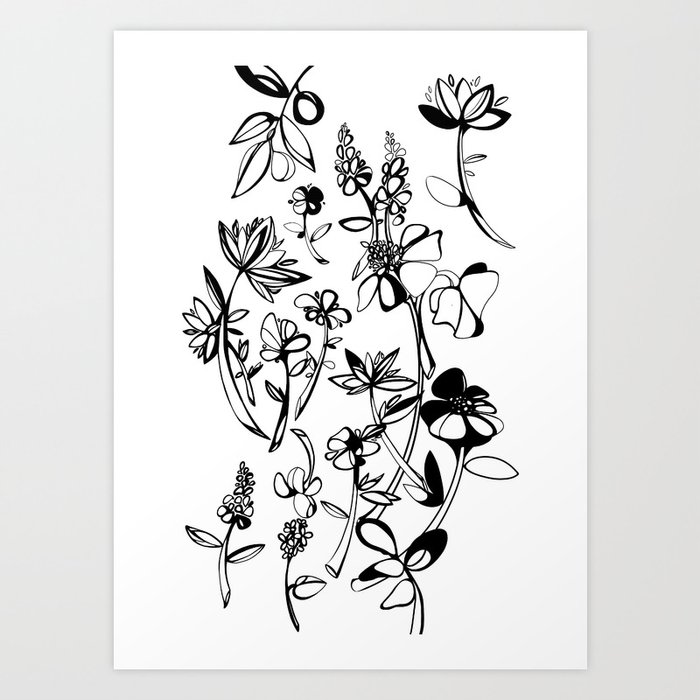 Abstract Flowers Art Print | Drawing, Digital, Black-&-white, Flowers, Black, White, Graphic