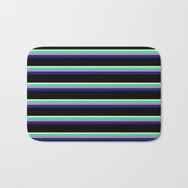 [ Thumbnail: Beige, Green, Orchid, Midnight Blue, and Black Colored Lined Pattern Bath Mat ]