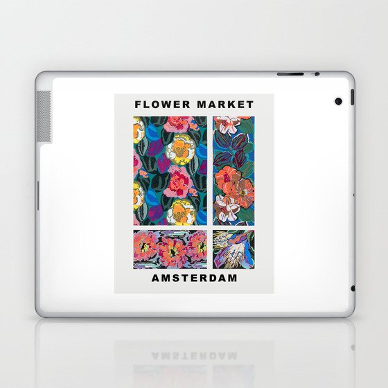 Retro Flower Market Amsterdam,Vintage Floral Abstract Painting, Laptop & iPad Skin