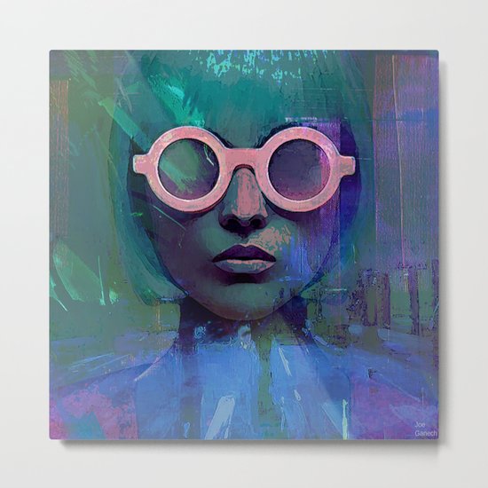 Pink Glasses girl Metal Print