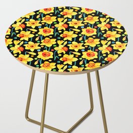 Yellow Daffodils with a Black Background Side Table