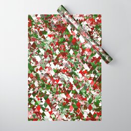 Groovy Modern Retro Geometric Bold Red and Green Christmas Triangles Wrapping Paper