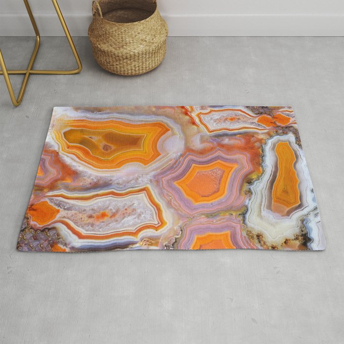 AgateMash (kaleidoscopic mosaic of gorgeous orange, white, pink and purple agate geodes) Rug