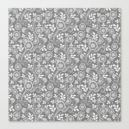 Grey And White Eastern Floral Pattern Canvas Print