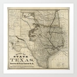 Old Map of Texas 1876 Vintage Wall map Restoration Hardware Style Map Art Print