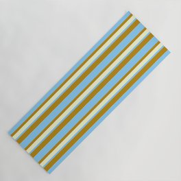 [ Thumbnail: Light Sky Blue, Dark Goldenrod, and Light Yellow Colored Lined/Striped Pattern Yoga Mat ]