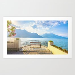 Bench in Lake Como. Bellagio, Italy Art Print