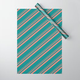[ Thumbnail: Salmon and Dark Cyan Colored Lined/Striped Pattern Wrapping Paper ]