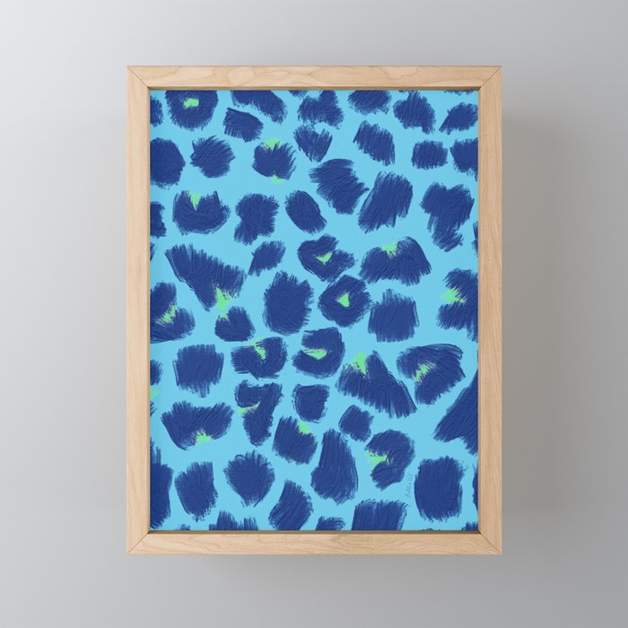 Leopard Print Blue Framed Mini Art Print