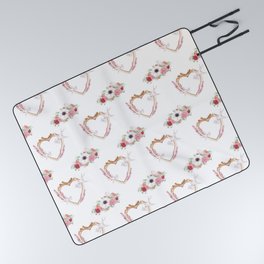 Watercolor Flower, Dove And Heart Collection Picnic Blanket