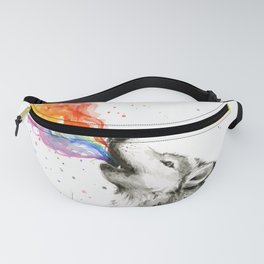 Wolf Howling Rainbow Watercolor Fanny Pack