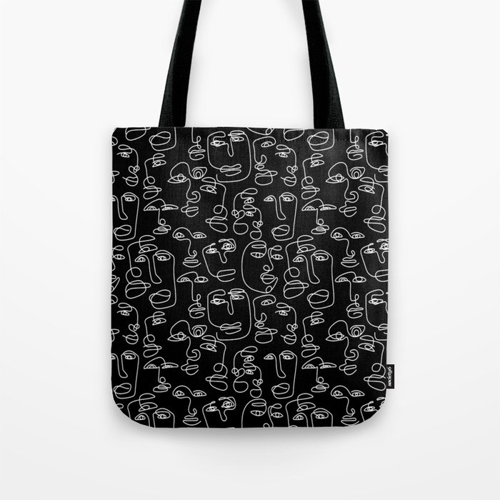 Minimalist Line Art Face Pattern Black and White Tote Bag