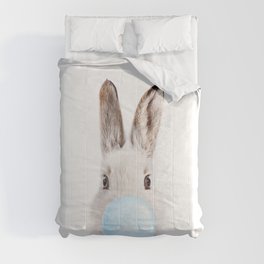 Baby Rabbit Blowing Blue Bubble Gum, Baby Boy, Kids, Nursery, Baby Animals Art Print by Synplus Comforter
