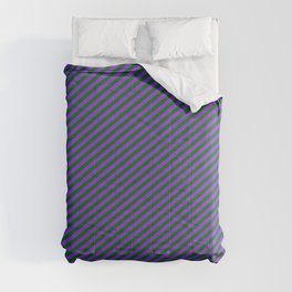 [ Thumbnail: Purple and Dark Green Colored Lines Pattern Comforter ]