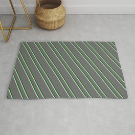 [ Thumbnail: Dim Grey, Dark Green, and Light Grey Colored Stripes Pattern Rug ]