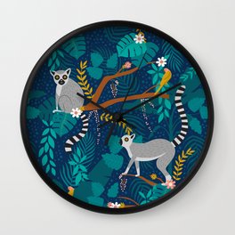 Lemurs on Blue Wall Clock