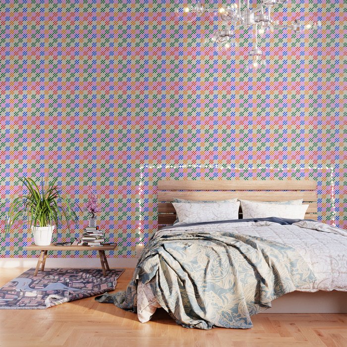 Cheerful Chequered Tiles in Playful Colors Wallpaper