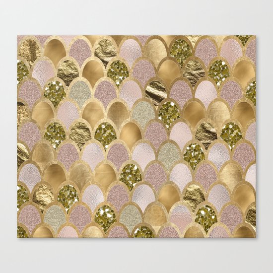 Rose gold glittering mermaid scales Canvas Print