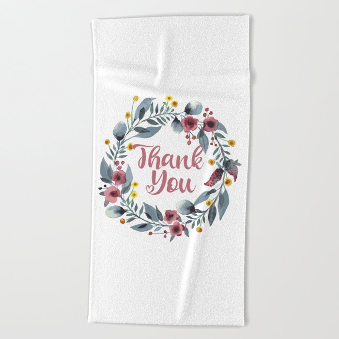 Thank You Note - Cute Floral  Beach Towel
