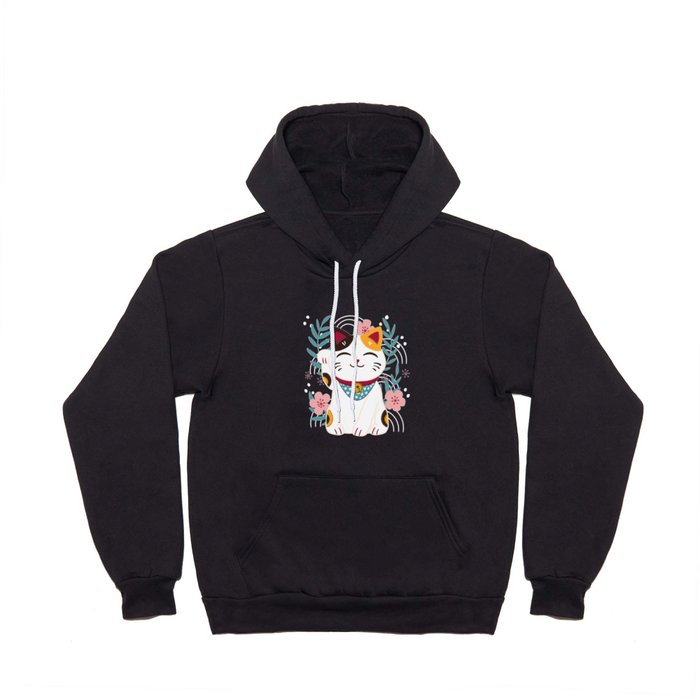 Japanese Lucky Cat with Cherry Blossoms Hoody