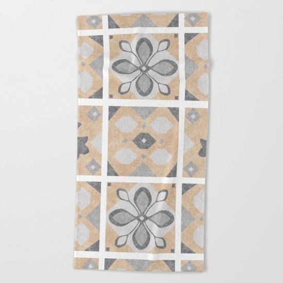Terracotta Vintage Tiles Design Beach Towel